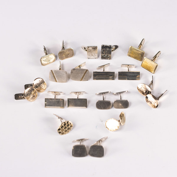 Manschettknappar, 11 par, silver, vikt 96,8 gram