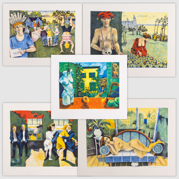 Jussi Taipaleenmäki, litografier, 5 st, signerade, största 56 x 44 cm