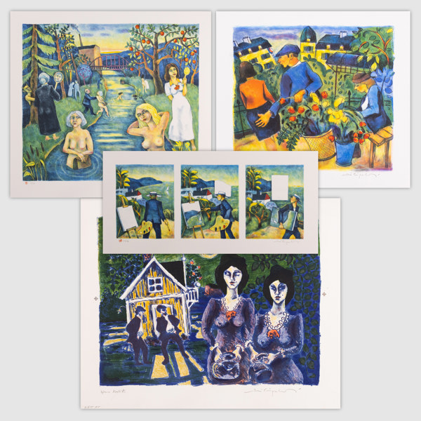 Jussi Taipaleenmäki, litografier, 4 st, signerade, största 64 x 60 cm