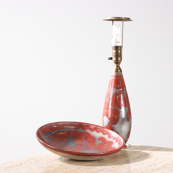 Edgar Böckman, bordslampa och fat, Höganäs, högsta 50 cm