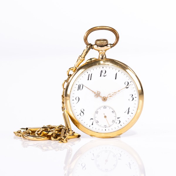 Fickur, 50 mm, 18k guld, kedja i 18k guld, tidigt 1900-tal