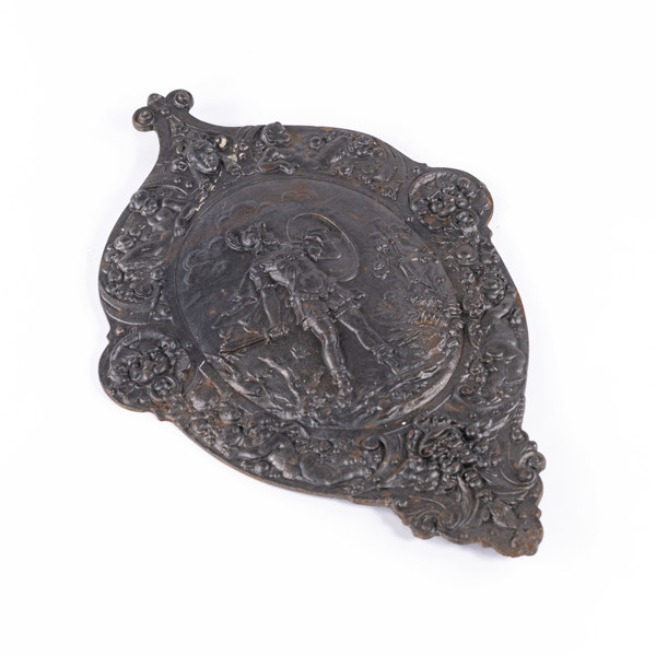 Väggrelief, gjutjärn, dekor med romersk krigare, 58 x 38 cm