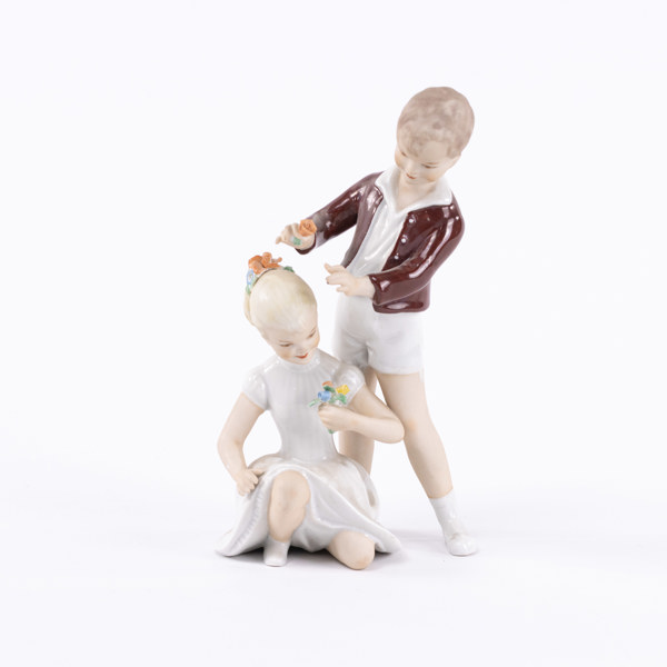 Figurin, Wallendorf, flicka och pojke, höjd 20 cm