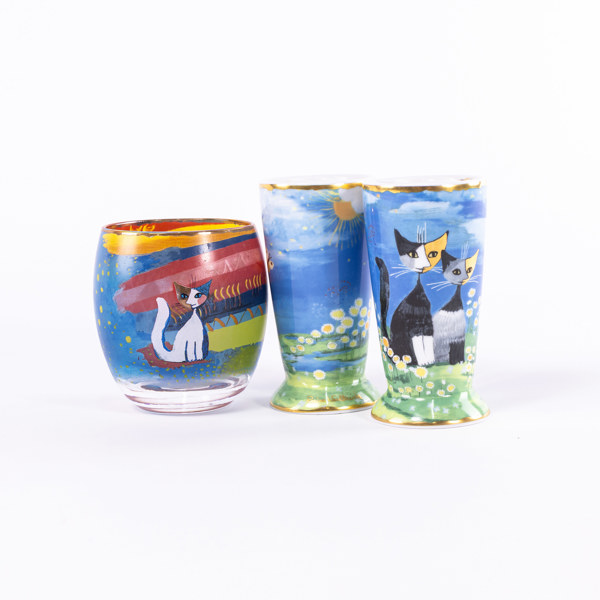 Rosina Wachchtmeister, ljusstakar, ljuslykta, 3 delar, bl a Goebel, högsta 11,5 cm