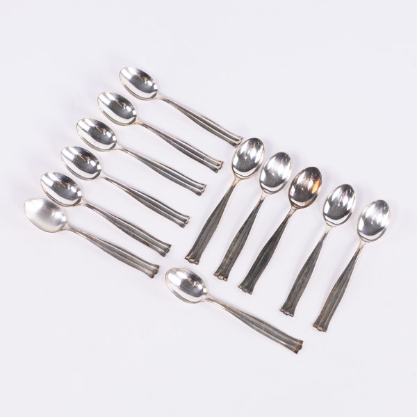 Kaffeskedar, 12 st, "Birgitta", silver, vikt 175 gram