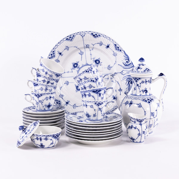 Kaffeservis, 28 delar, "Musselmalet", Royal Copenhagen