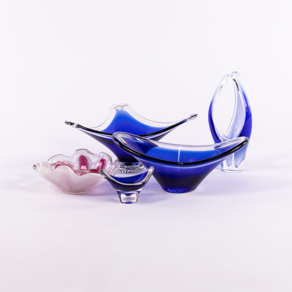 Glas, 5 delar, bl a Paul Kedelv, Flygsfors, högsta 20 cm