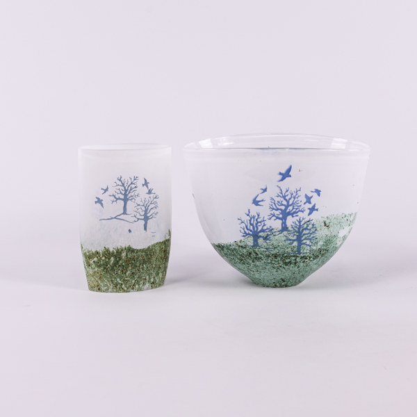 Kjell Engman, vaser, 2 st, Kosta Boda, högsta 15 cm