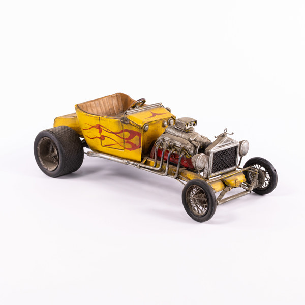 Modellbil, plåt, hot rod, längd 40 cm