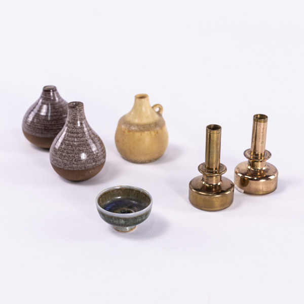 Miniatyrer, miniatyrljusstakar, 6 delar, bl a Stålhane, Hans-Agne, m.m.