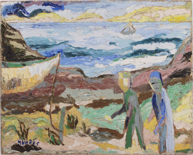 Märta Knöös, olja på pannå, "Petrus och Andreas", signerad, 76 x 61 cm