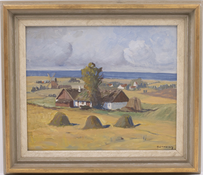 Hjalmar Lindblom, olja på pannå, signerad, 72 x 62 cm