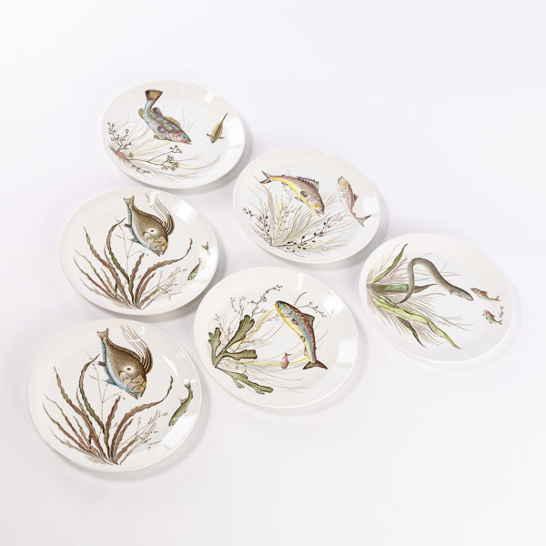 Tallrikar, 6 st, med fiskmotiv, Johnson Bros, diameter 25 cm