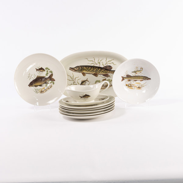 Servisdelar, 9 st, med fiskmotiv, Winterling