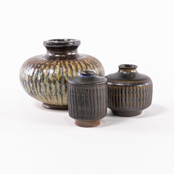Arthur Andersson, vaser, 3 st, signerade, Wallåkra, höjd 9,5 cm och mindre