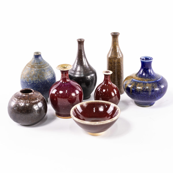 Miniatyrer, 8 st, bl a Arthur Andersson, Sune G Svensson, m.m., höjd 9,5 cm och mindre