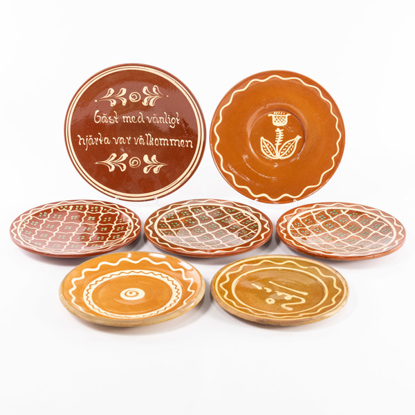 Fat, 7 st, lergods, bl a Andersson & Johansson, 1900-tal, Ø 30 cm och mindre