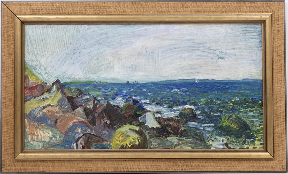 Lars Herder, olja på pannå, kustmotiv, signerad, 78 x 47 cm