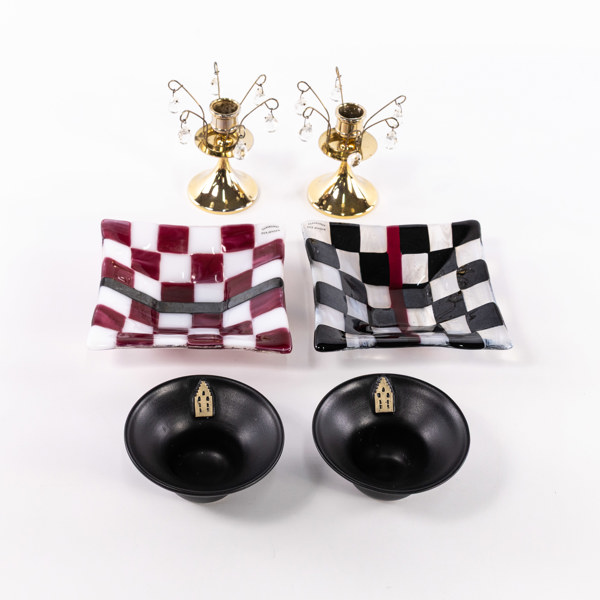 Diverse keramik, glas, mässing, 6 delar