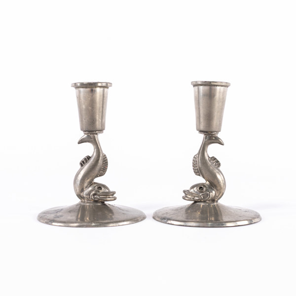 Ljusstakar, ett par, tenn, Ystad Tenn, höjd 9 cm