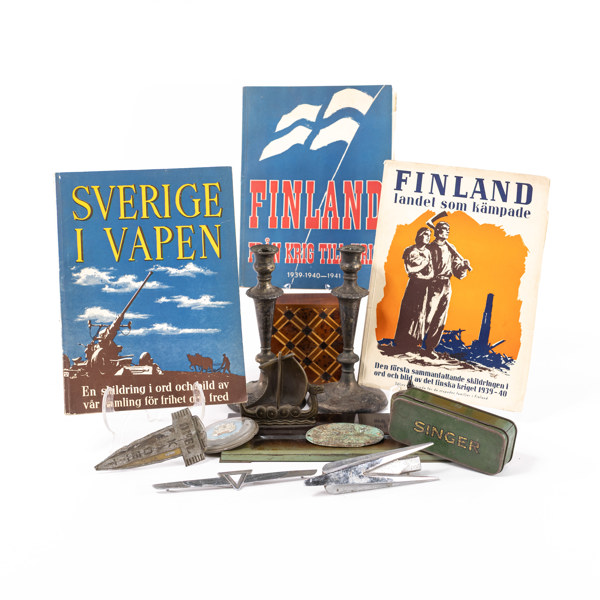 Ljusstakar, bläckställ, m.m, bl a Ystad Metall