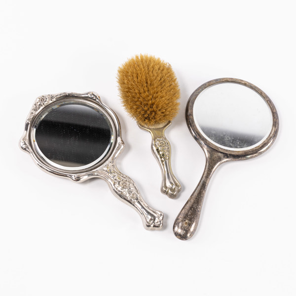 Handspeglar, borste, 3 delar, nysilver, längsta 29 cm