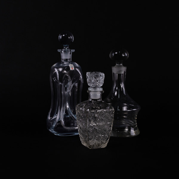 Karaffer, 3 st, bl a kluckaflaska, Holmegaard