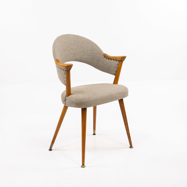 Karmstol, bok/textil, 50-tal