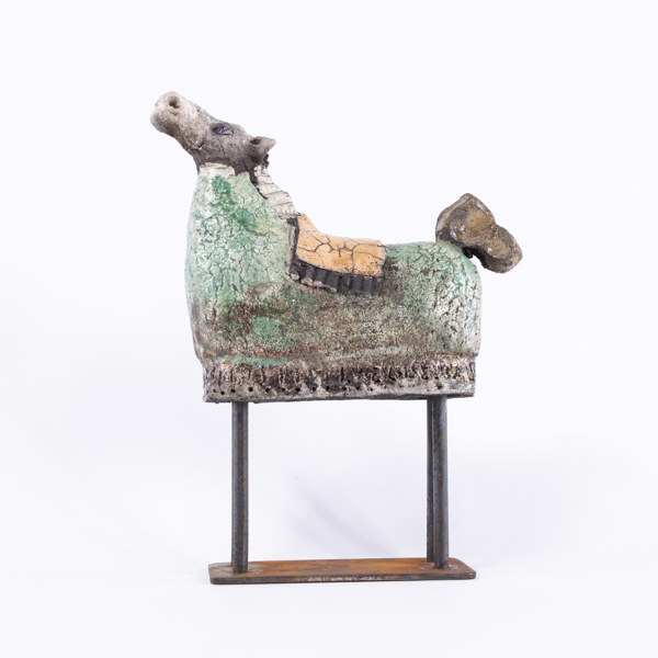 Inger Weichselbaumer, skulptur, häst, raku, signerad, höjd 21 cm