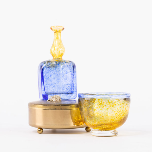 Ask, vaser, 3 delar, Skultuna, Bertil Vallien, Boda, högsta 8,5 cm