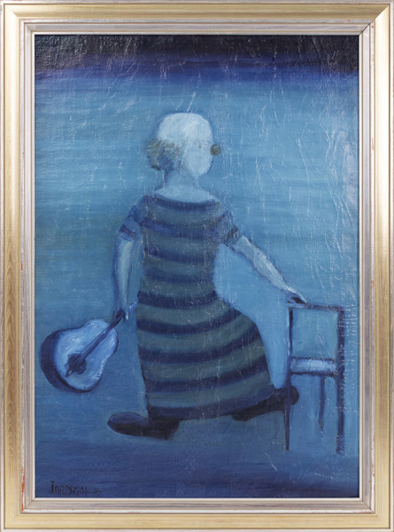 Kjell Jordahn, olja på pannå, motiv med clown, signerad, 58 x 78 cm