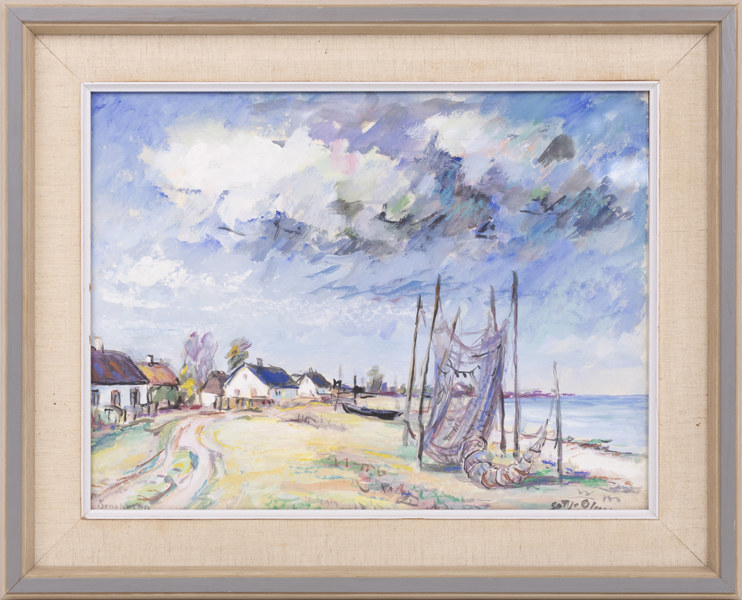 Gottfrid Olsson, gouache, "Örnahusen", signerad, 52 x 43 cm