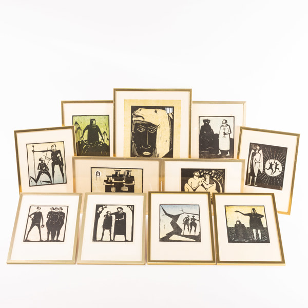 Åke Holm, linoleumsnitt, 10 st, bibliska motiv, 36 x 42 cm och mindre