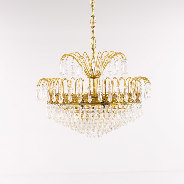 Ljuskrona, gulmetall/prismor, Ø 36 cm