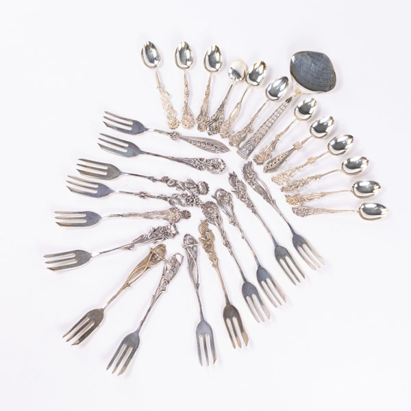 Tårt- och kaffebestick, silver, 27 delar, 381 gram
