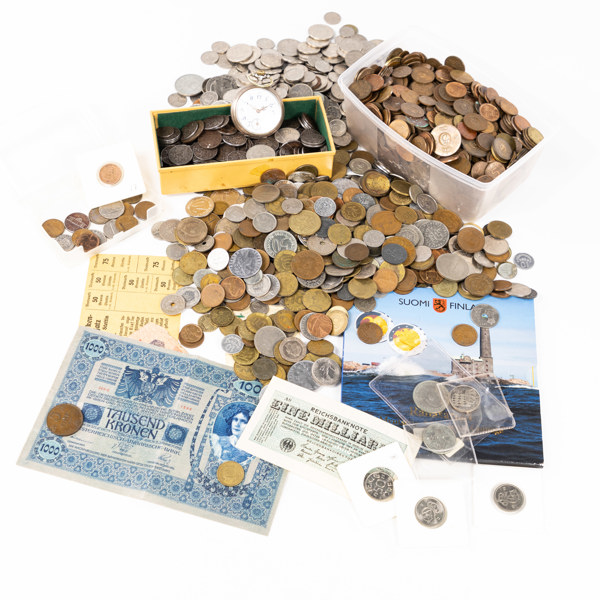Mynt, större parti, Sverige och världen, ca 7 kg
