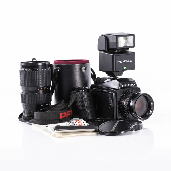 Systemkamera, Pentax 645, mellanformat, 75 mm, 80-160 mm, blixt