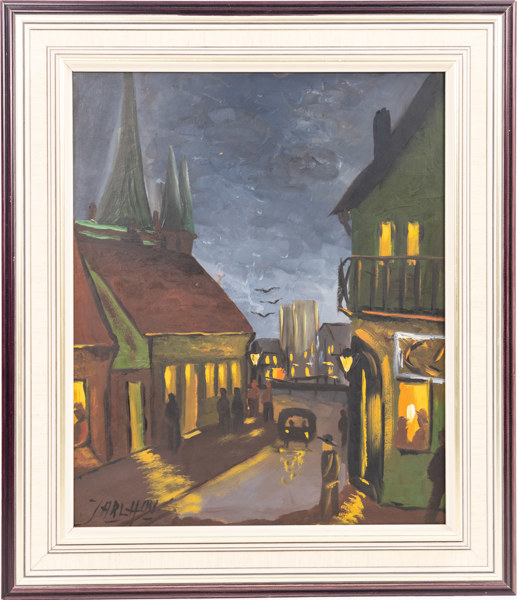 Hartvig Jarlhov, olja på pannå, stadsmotiv, signerad, 51 x 59 cm