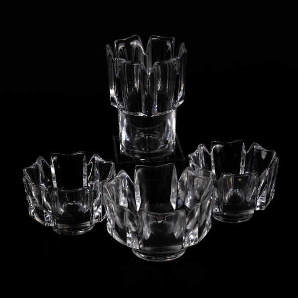 Lars Hellsten, skålar, vas, 4 delar, "Corona", signerade, Orrefors