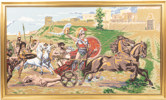 Broderi, inramat, romerska legionärer, 125x76 cm