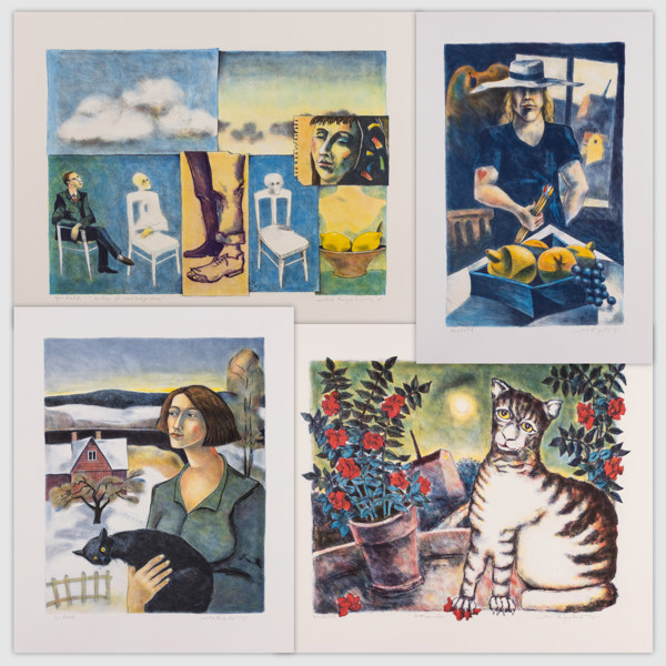 Jussi Taipaleenmäki, litografier, 4 st, signerade, största 64x42 cm