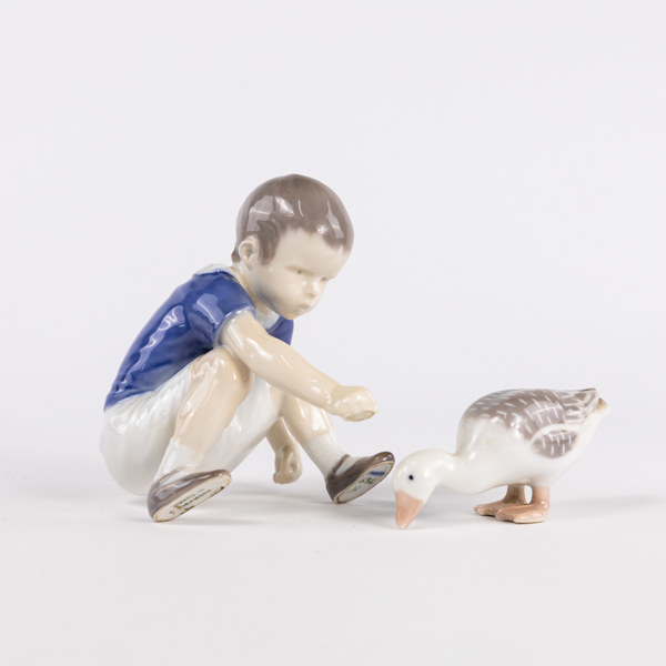 Figuriner, 2 st, pojke och gås, B&G, högsta 9,5 cm