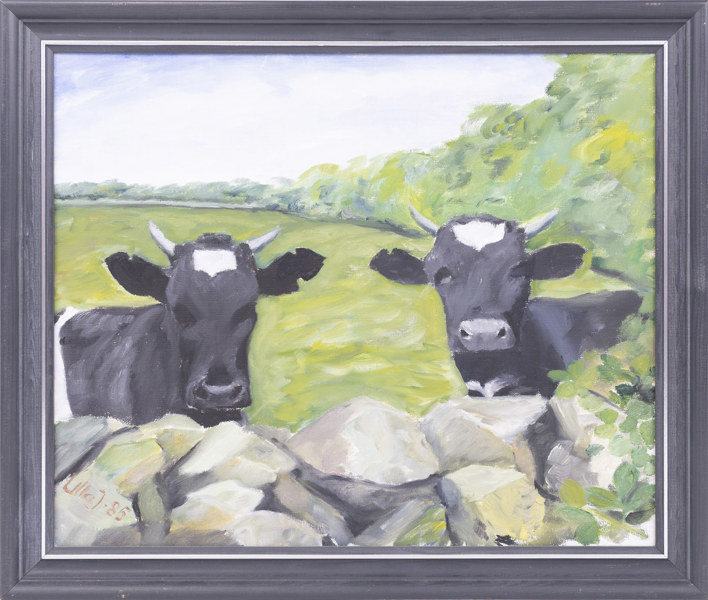 Oidentifierad konstnär, olja på duk, motiv med kor, signerad, 53 x 44 cm