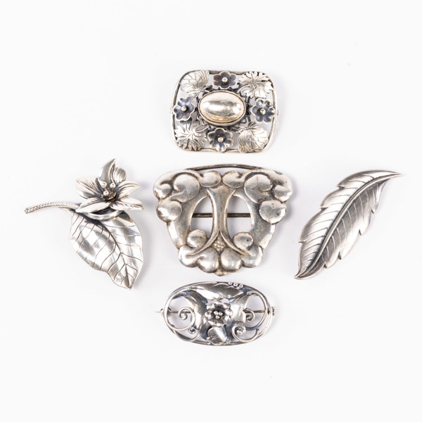 Broscher, 5 st, silver, 6 cm och mindre
