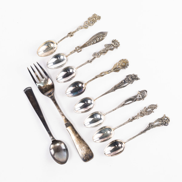 Bestick, silver, 10 delar, vikt 116,6 gram