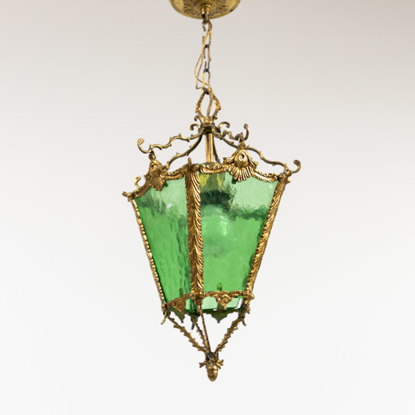 Taklampa, grönt glas, höjd 58 cm
