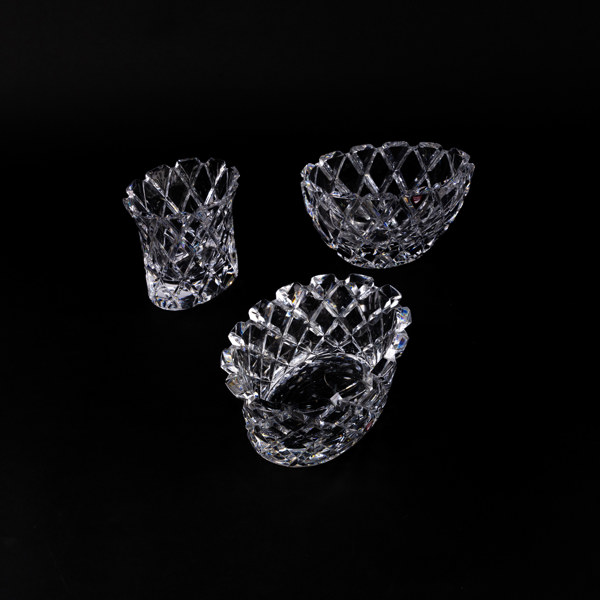 Gunnar Cyrén, skålar, 3 st, "Sofiero", Orrefors, högsta 15,5 cm