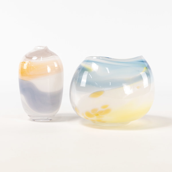 Richard Rackham, skål, vas, signerade, Eldoluft Glasbruk, högsta 16 cm