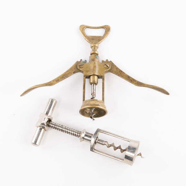 Korkskruvar, 2 st, stål, mässing, längsta 17,5 cm