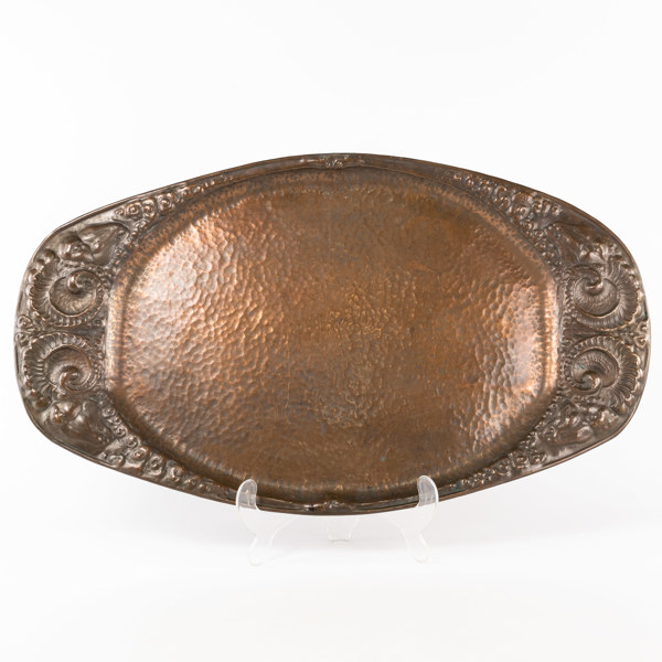 Praktfat, koppar, Einar Bäckströms Metallvarufabrik, 75x43 cm